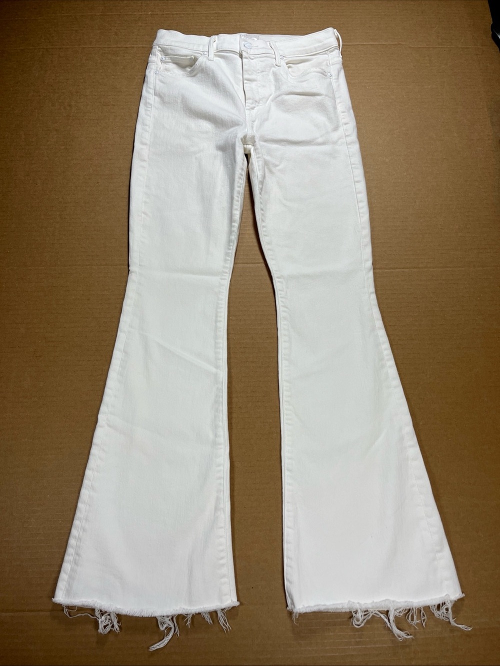 MOTHER White Flare Jeans with Frayed Hem